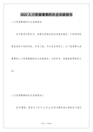 2024人力资源暑期的社会实践报告