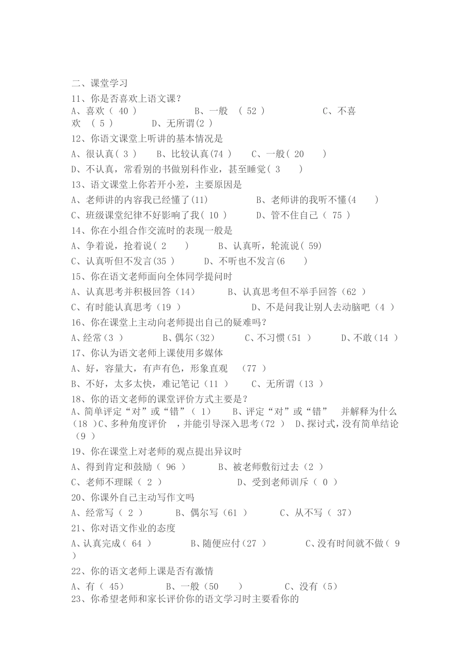 中学生语文学习兴趣问卷调查表_第2页