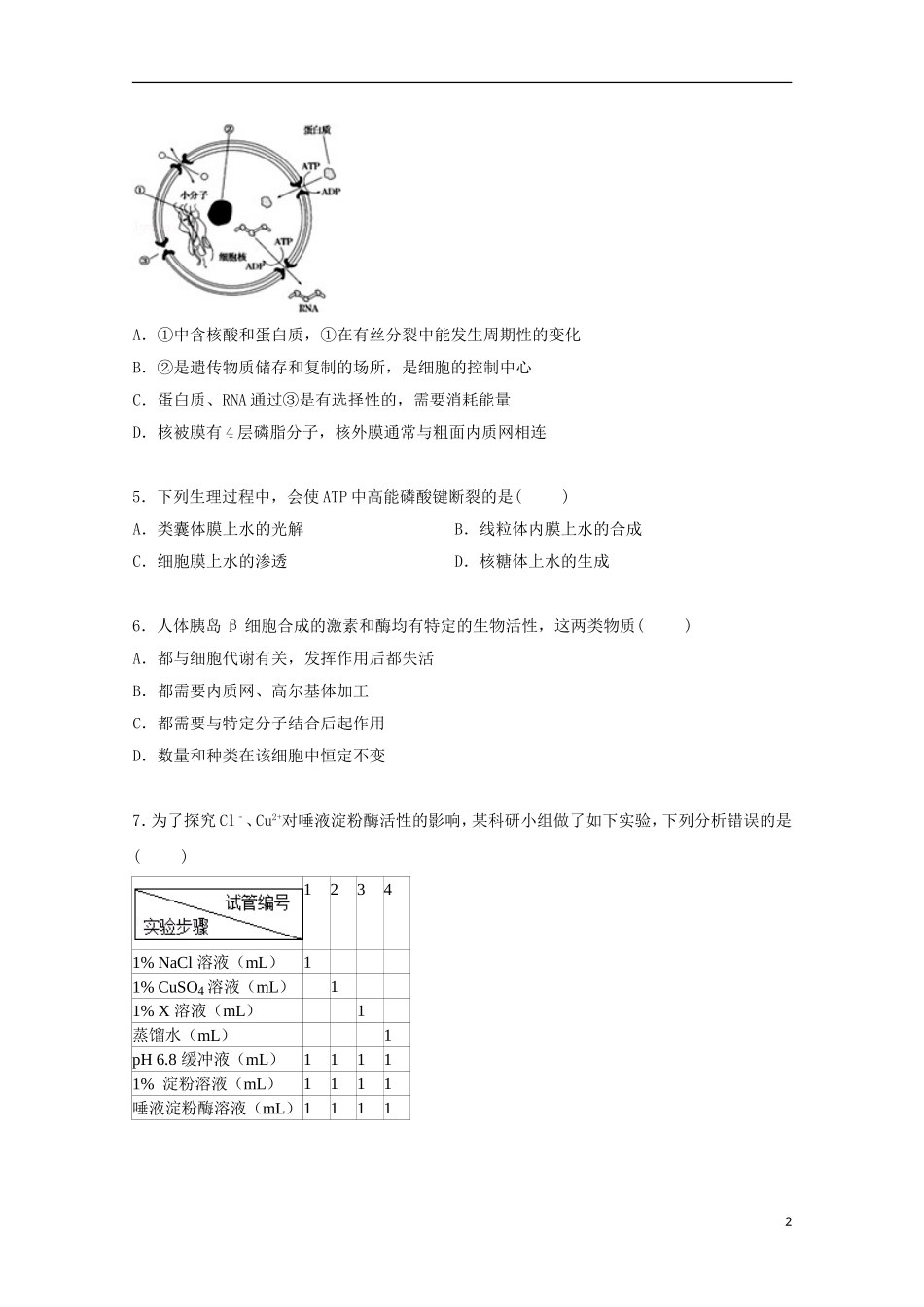 浙江省绍兴市诸暨市草塔中学2015届高三生物上学期期中试卷含解析_第2页