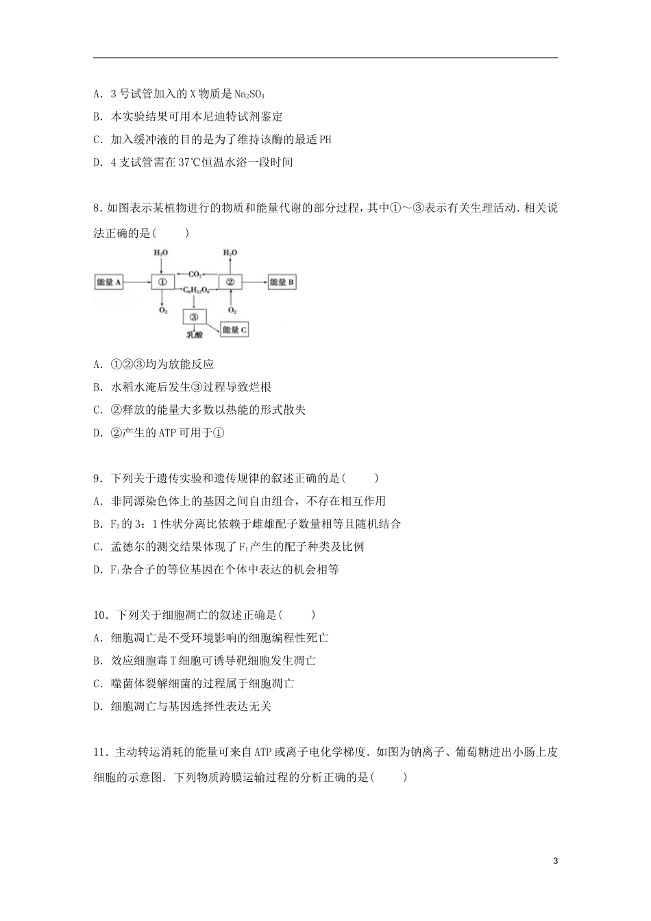 浙江省绍兴市诸暨市草塔中学2015届高三生物上学期期中试卷含解析_第3页