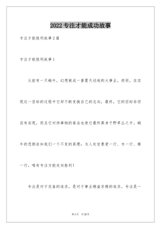 2024专注才能成功故事