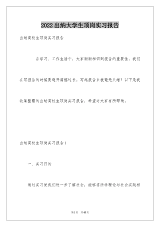2024出纳大学生顶岗实习报告
