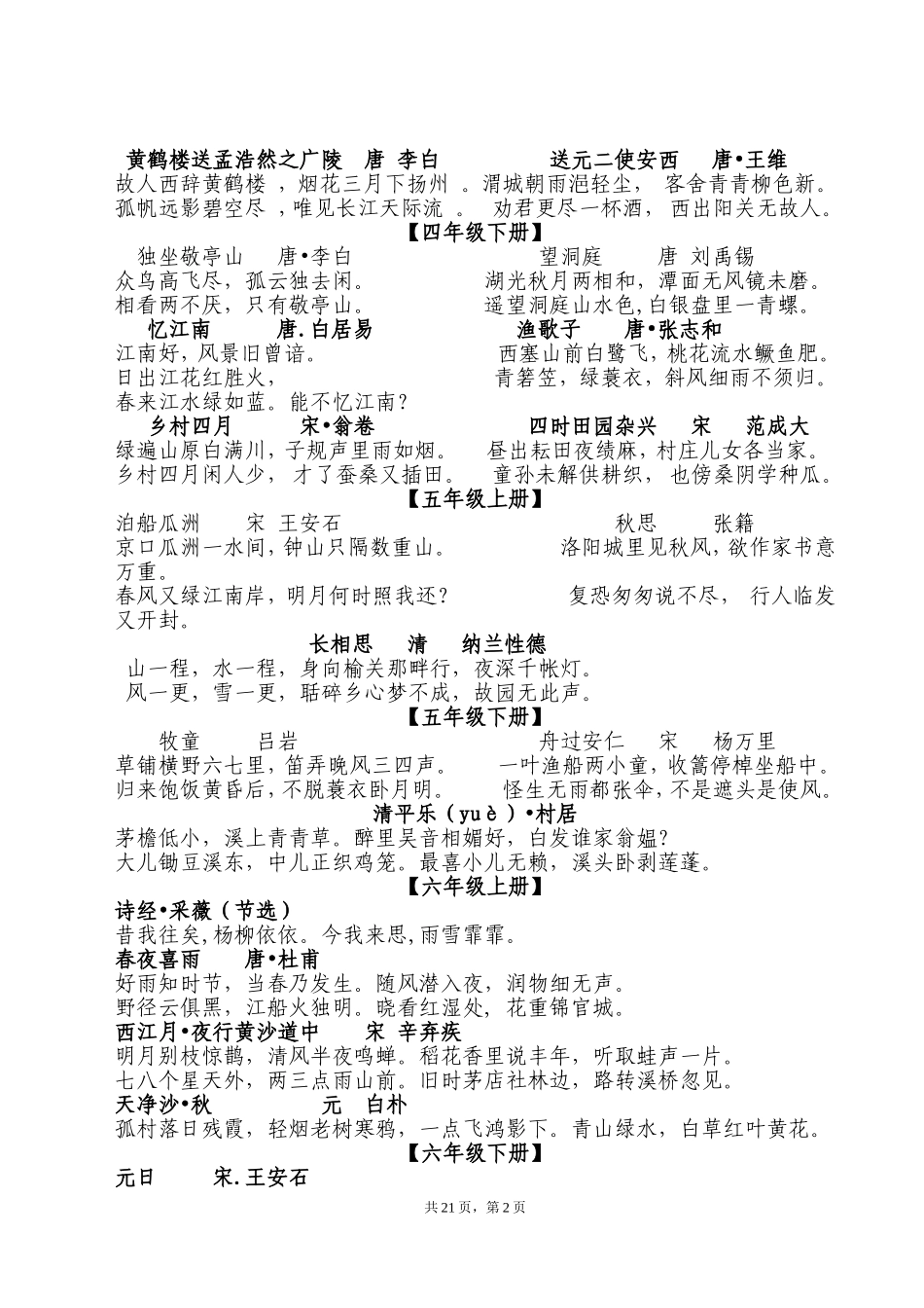 一到六年级古诗及日积月累_第2页