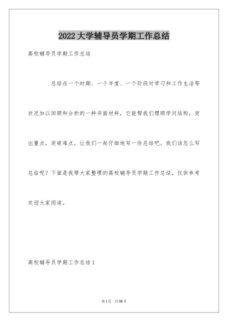 2024大学辅导员学期工作总结