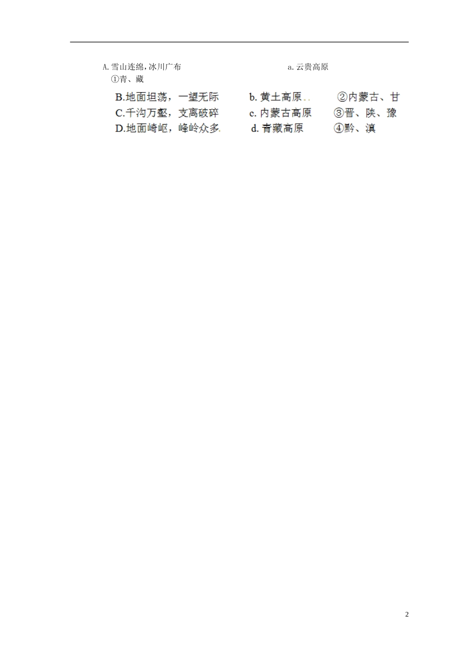 甘肃省瓜州县第二中学八年级地理上册第二章第一节中国的地形练习2（答案不全）（新版）湘教版_第2页