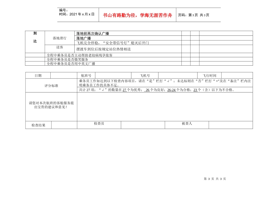 航空物流公司机上客舱服务暗查检查单_第3页