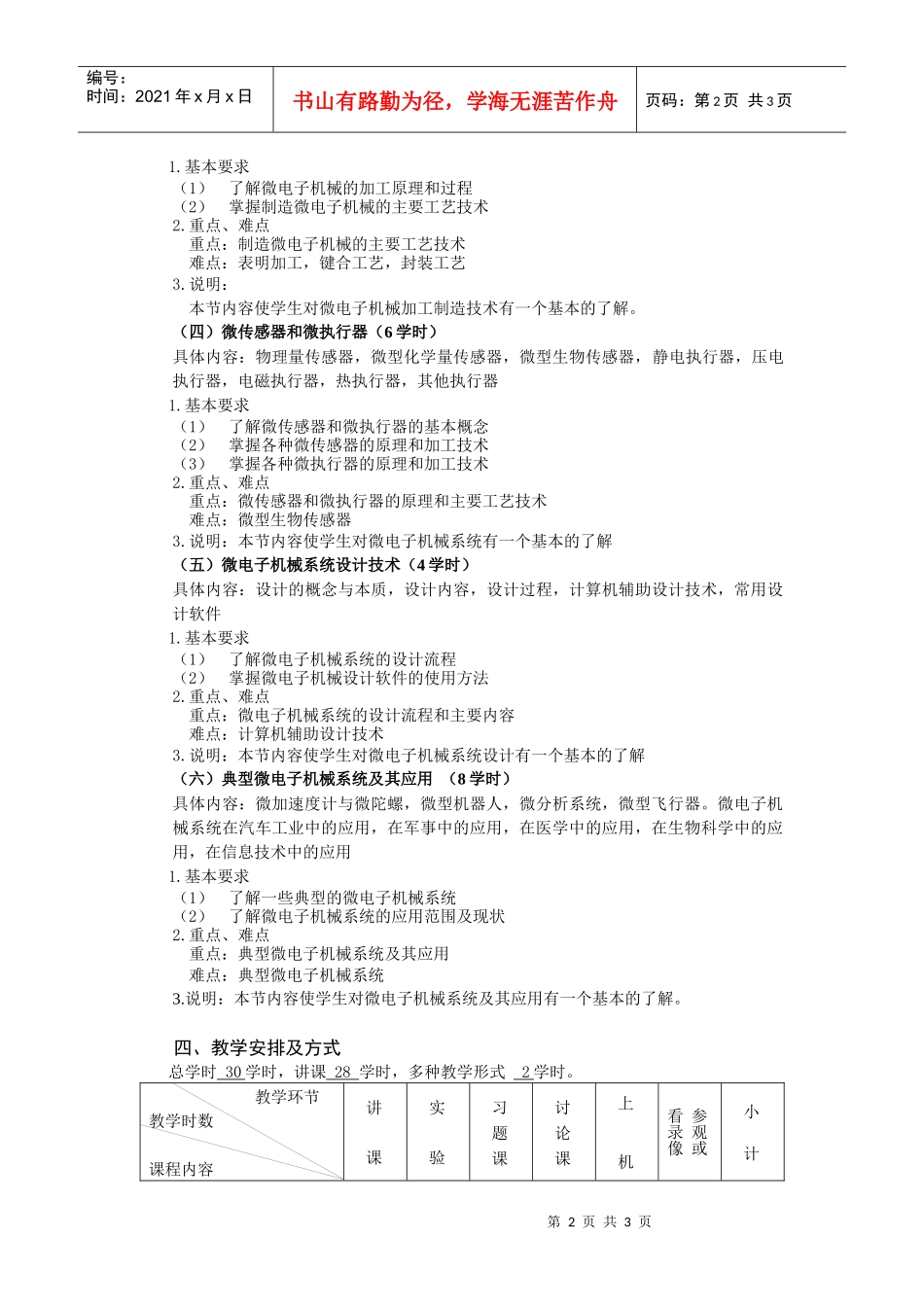 微电子机械技术教学大纲_第2页