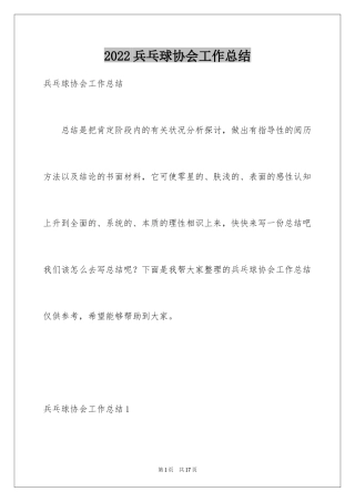 2024兵乓球协会工作总结
