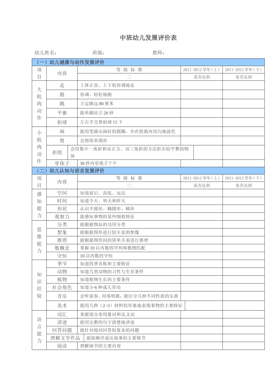 中班幼儿发展评价表_第1页