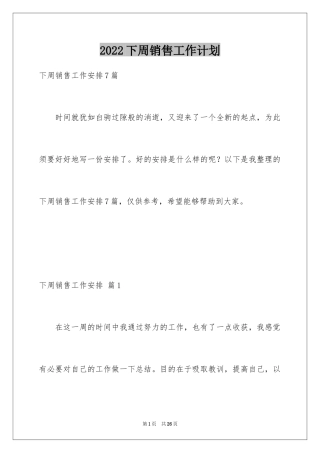 2024下周销售工作计划