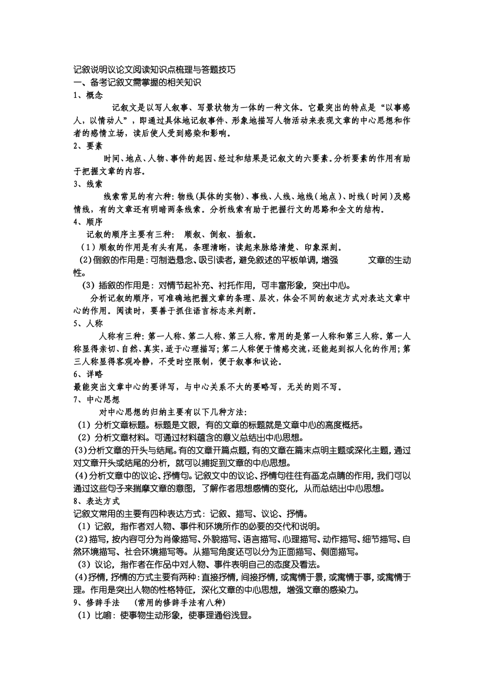 记叙说明议论文阅读知识点梳理与答题技巧_第1页