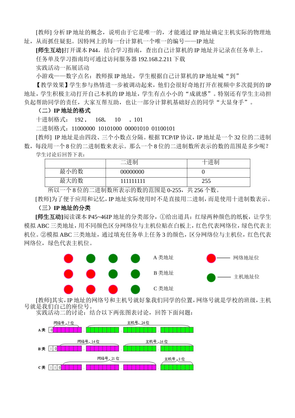 IP地址及其管理教学设计_第2页
