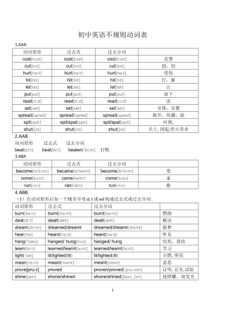 初中英语不规则动词表的完整板块
