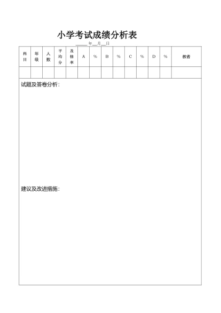 小学考试成绩分析表