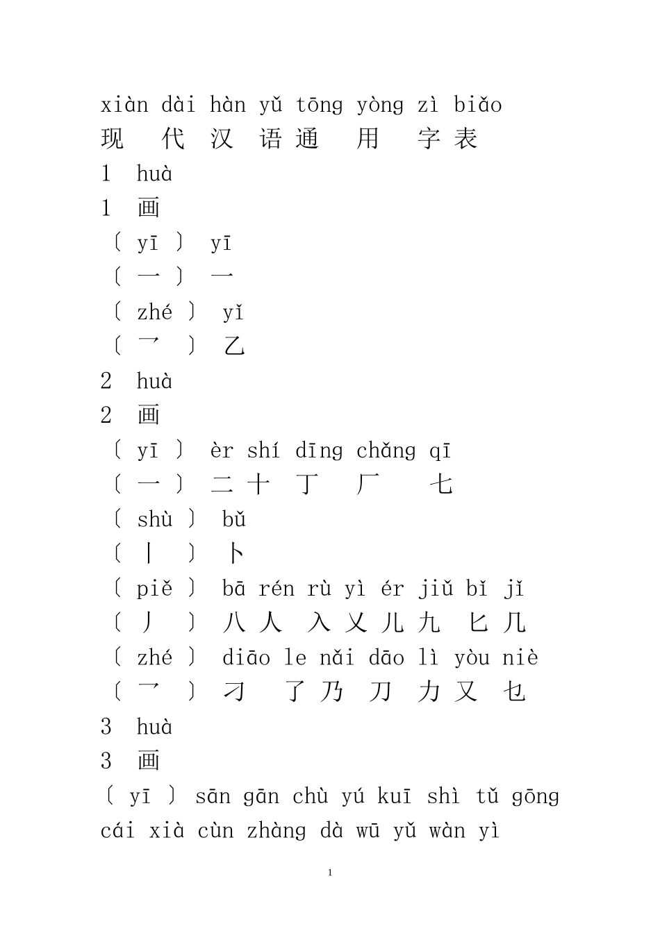 现代汉语通用字表(注音）_第1页