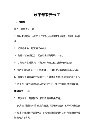 高中班干部职责分工