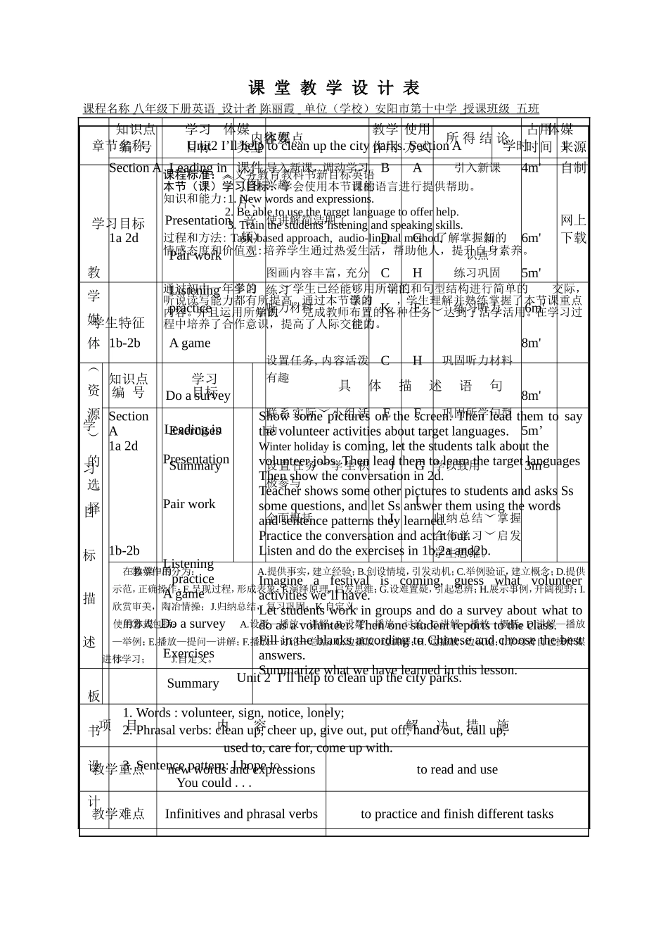 八年级下册Unit2SectionA课堂教学设计_第1页