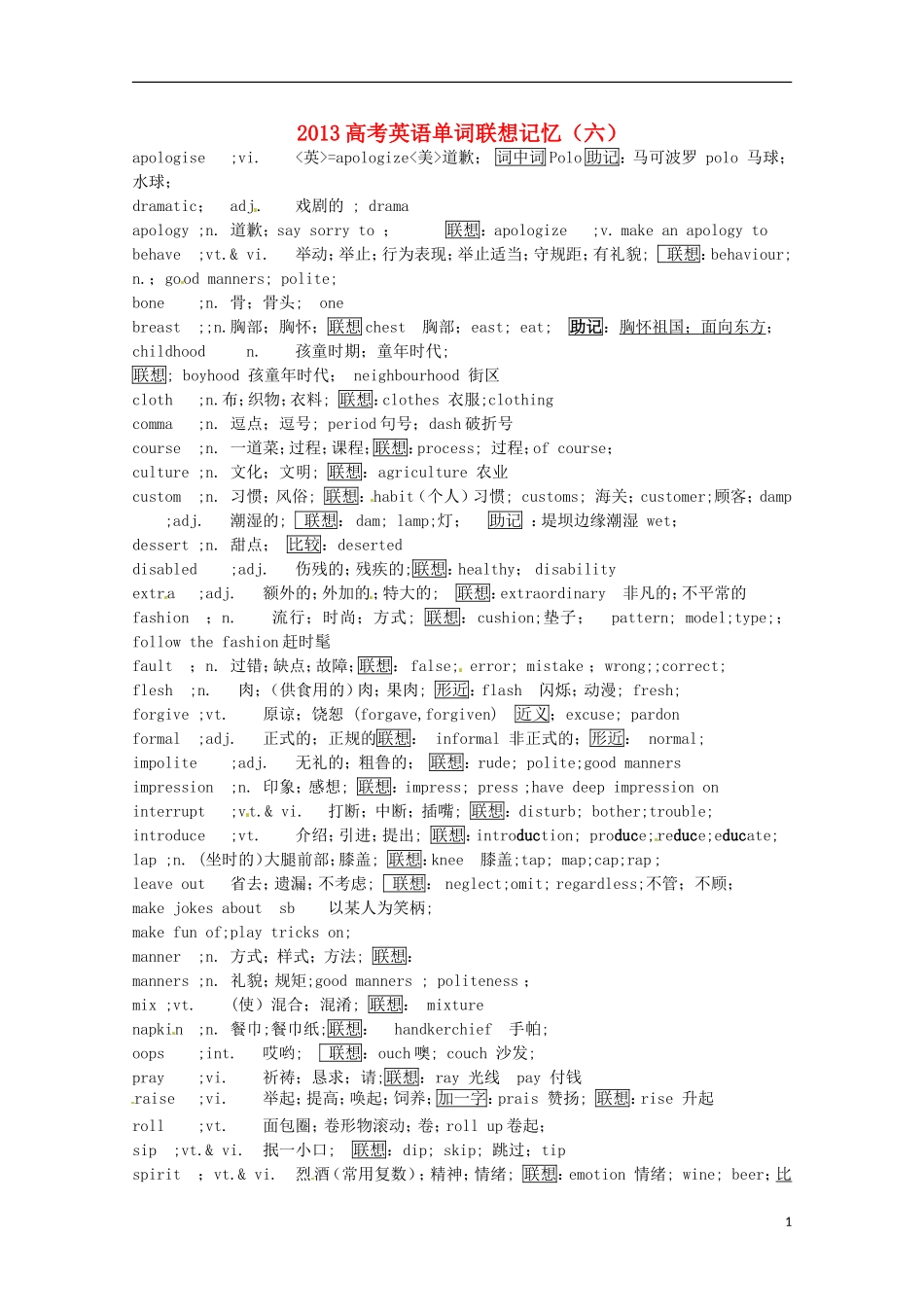 2013高考英语单词联想记忆（六）_第1页