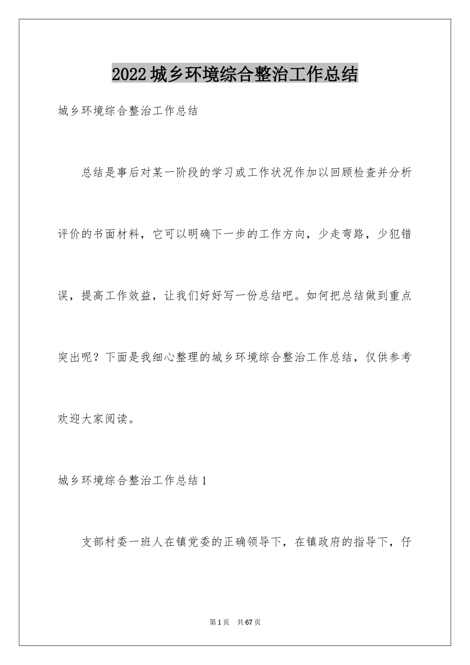 2024城乡环境综合整治工作总结_第1页