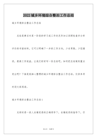 2024城乡环境综合整治工作总结