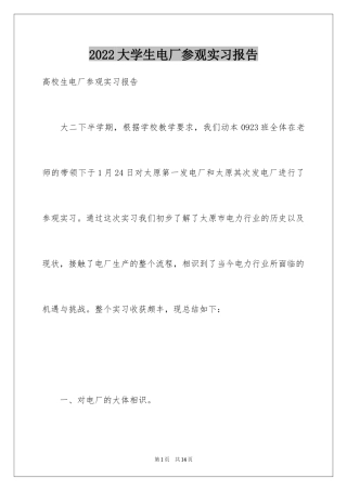 2024大学生电厂参观实习报告