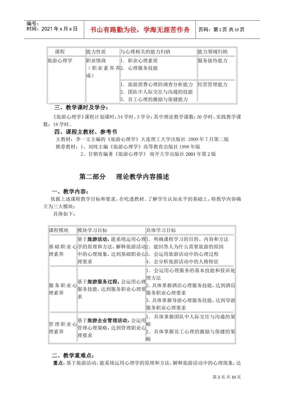旅游心理学课程大纲_第2页