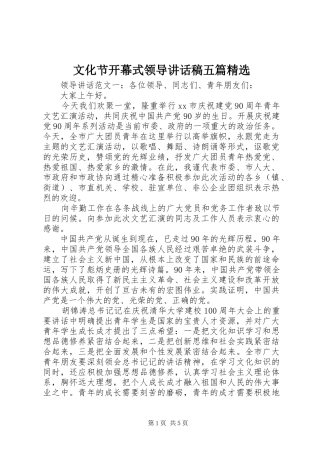 文化节开幕式领导讲话发言稿五篇精选