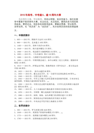 2015年中考周年大事