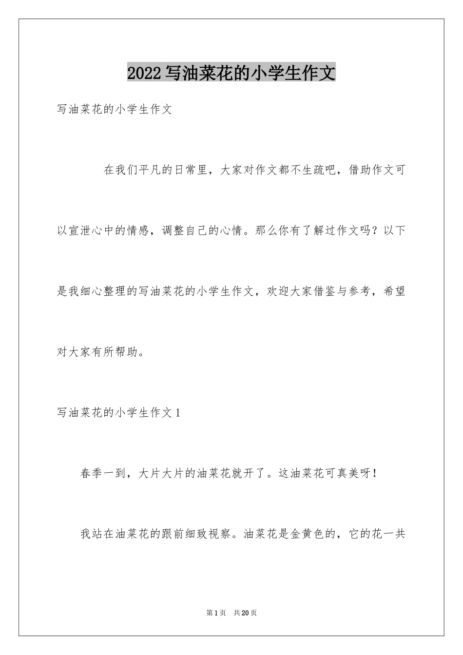 2024写油菜花的小学生作文_第1页