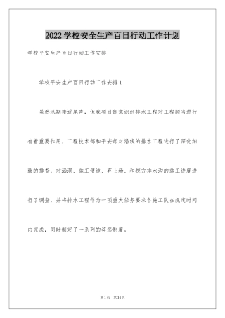 2024学校安全生产百日行动工作计划