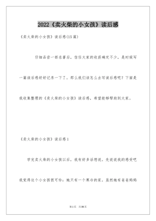 2024《卖火柴的小女孩》读后感_6
