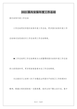 2024国内安保年度工作总结