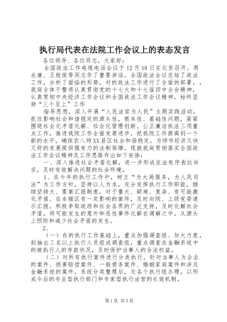 执行局代表在法院工作会议上的表态发言稿