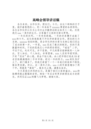 高峰会领导的讲话发言稿