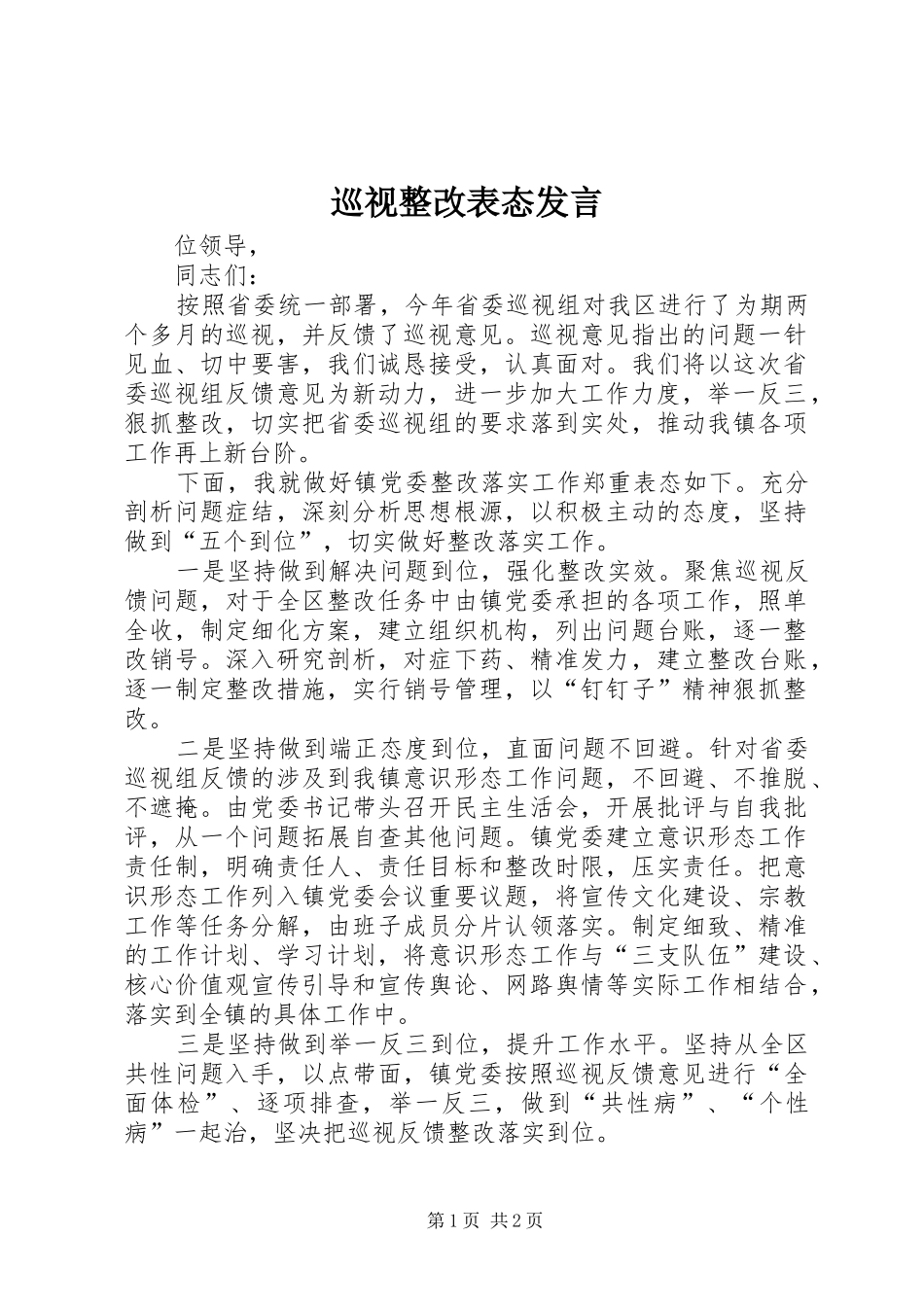 巡视整改表态发言稿_第1页