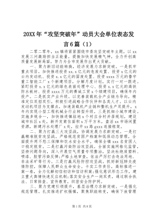 20XX年“攻坚突破年”动员大会单位表态发言稿6篇（1）