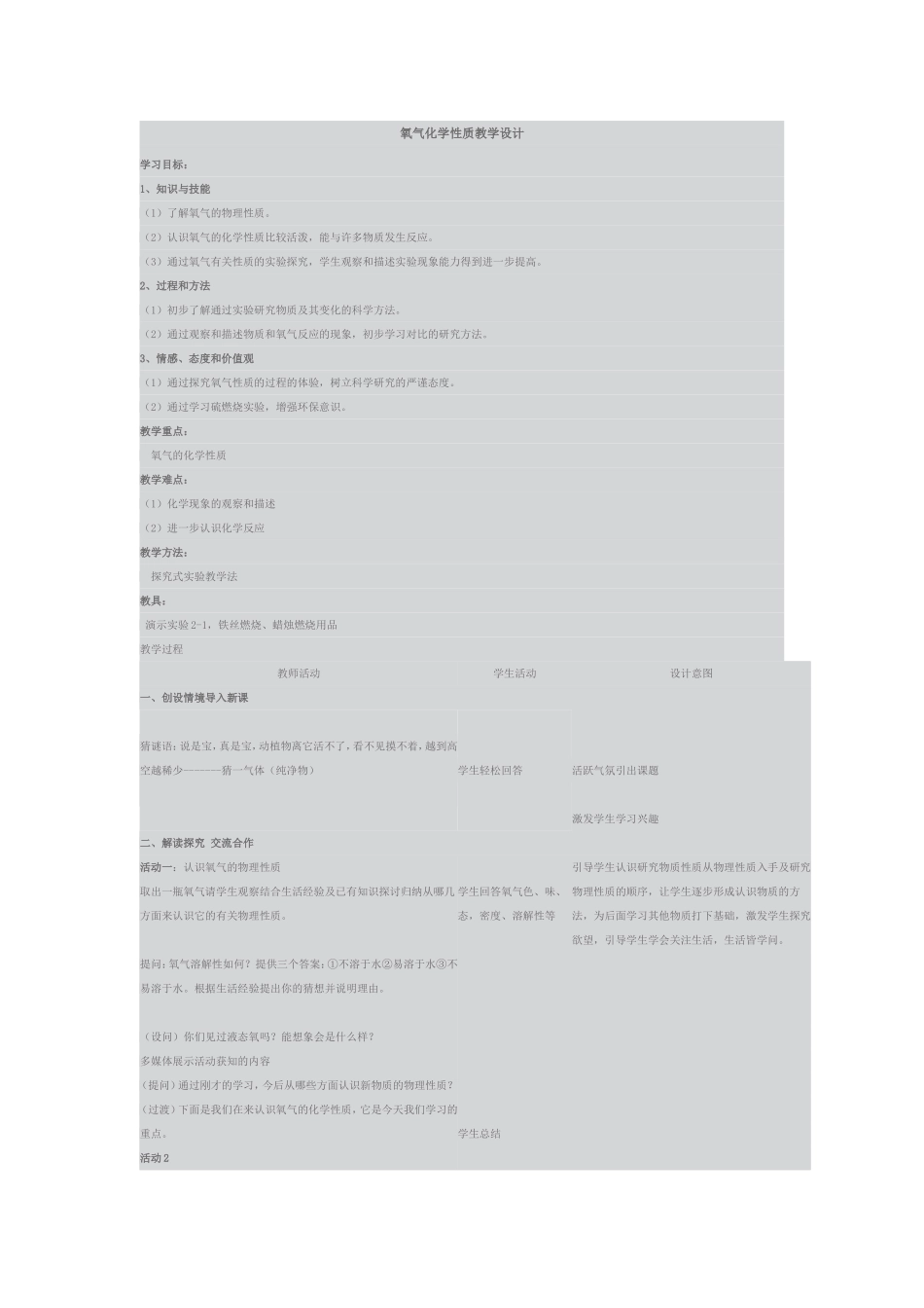 氧气化学性质教学设计_第1页