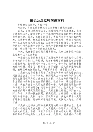 镇长公选竞聘演讲稿材料