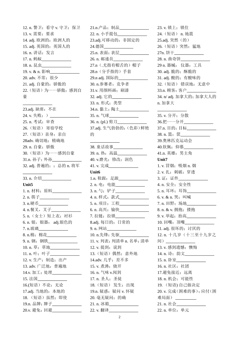九年级英语全册单词表_第2页
