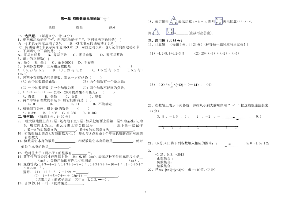 初中数学《有理数》单元测试题_第1页
