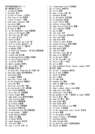 初中英语单词组大全