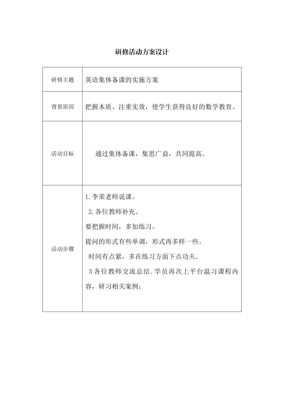 英语集体备课活动方案_第1页