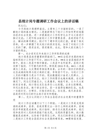 县统计局专题调研工作会议上的讲话发言稿