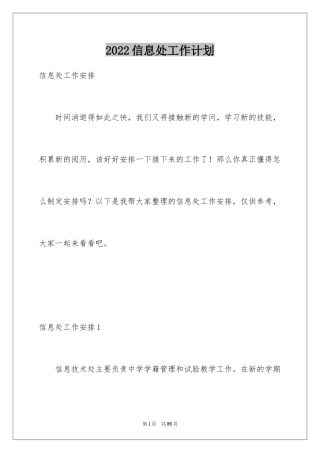 2024信息处工作计划