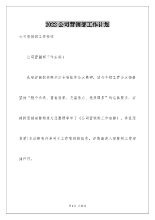 2024公司营销部工作计划