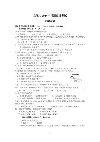 宜城市2014中考适应性考试化学试题