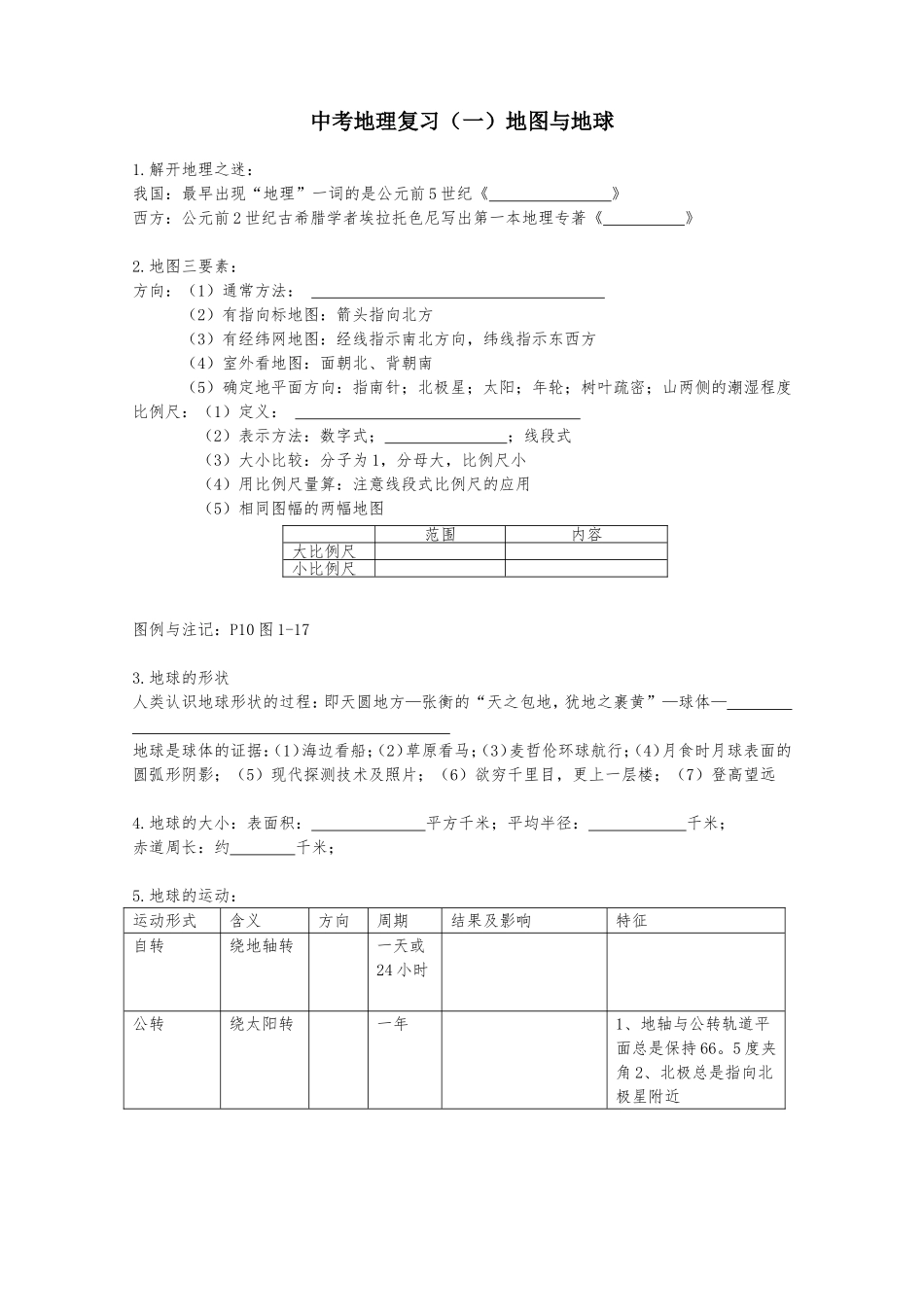 中考地里复习(一)地图与地球_第1页