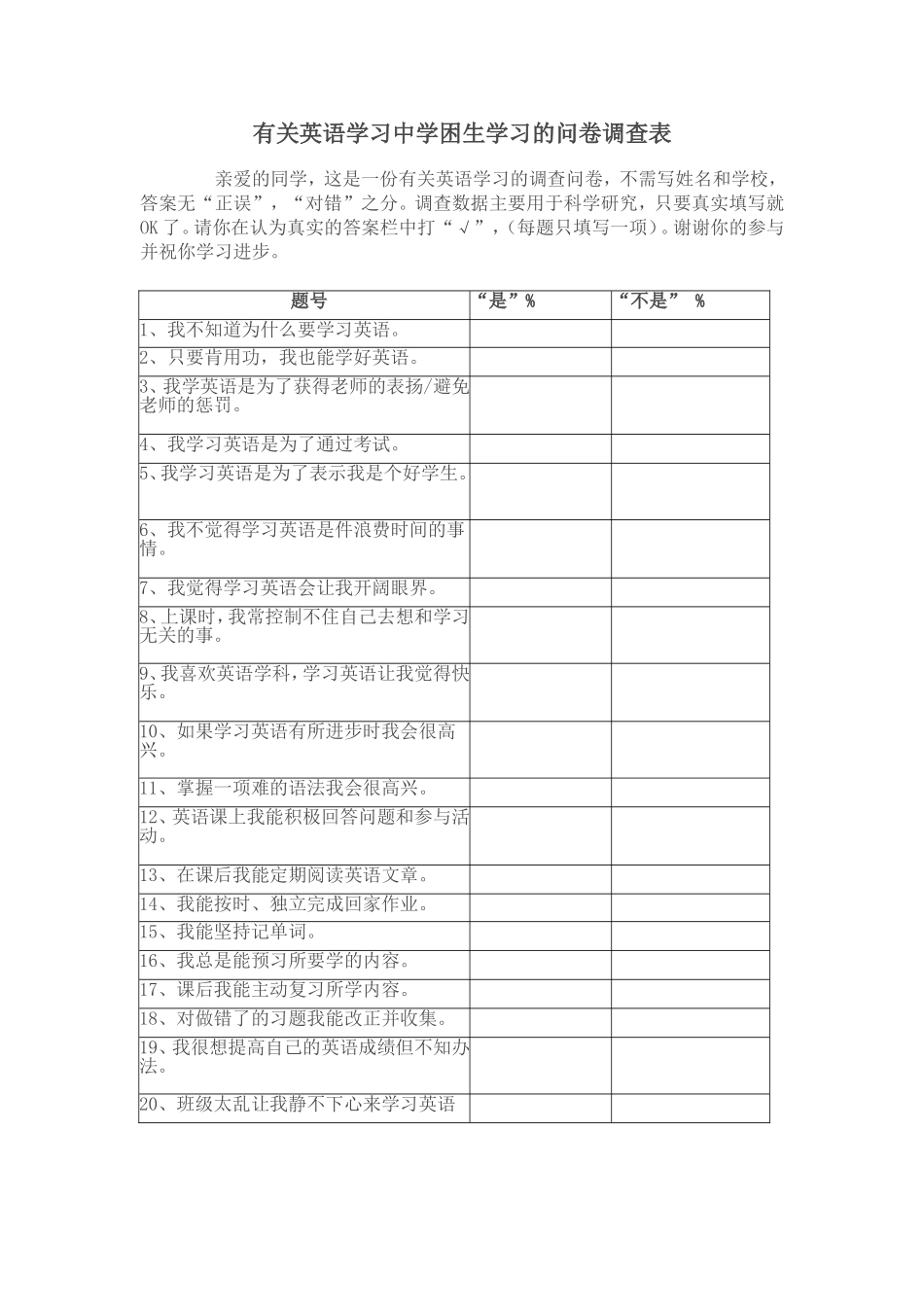 学困生英语学习调查表_第1页