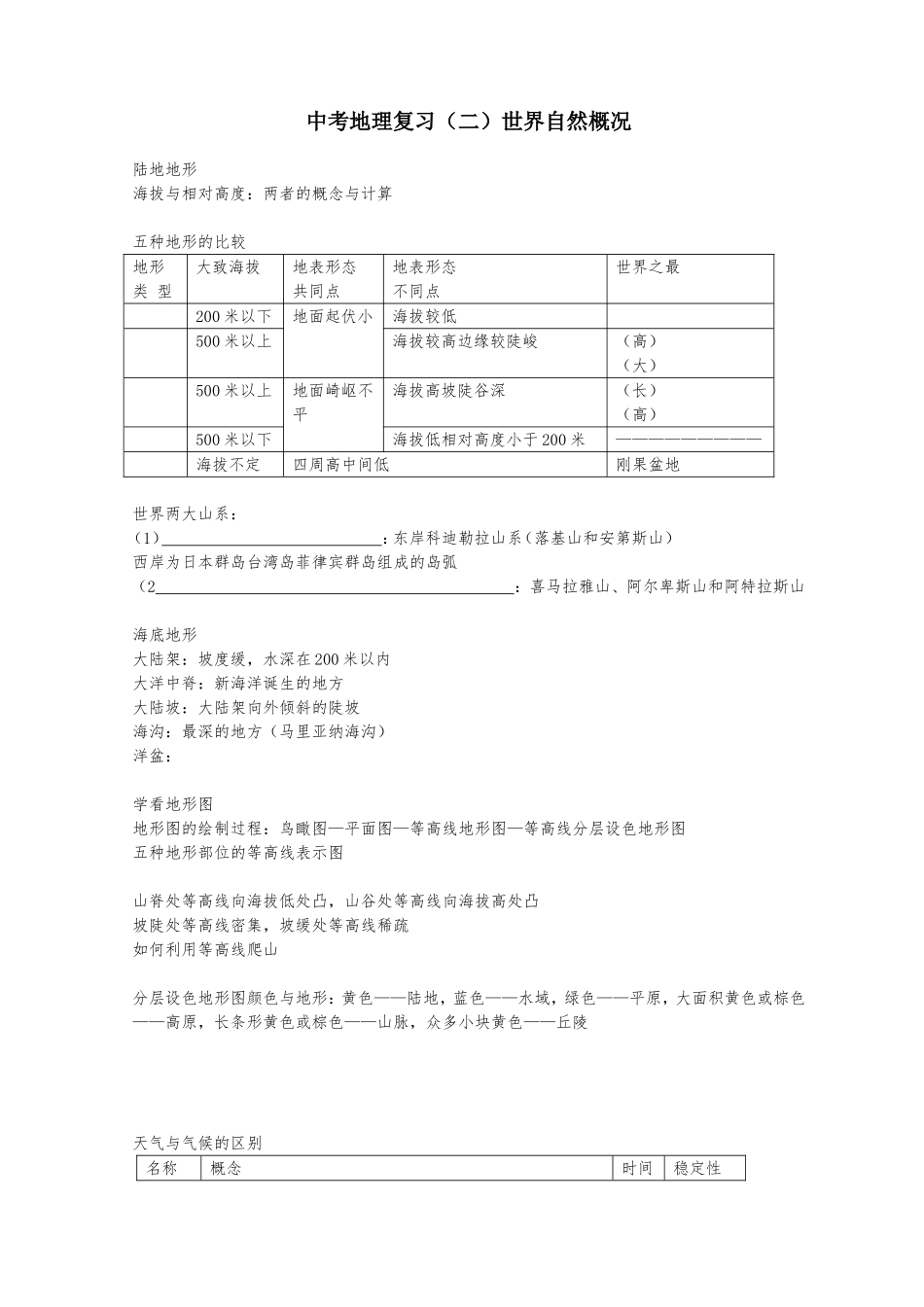 中考地里复习(二)世界自然概况_第1页