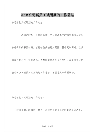 2024公司新员工试用期的工作总结